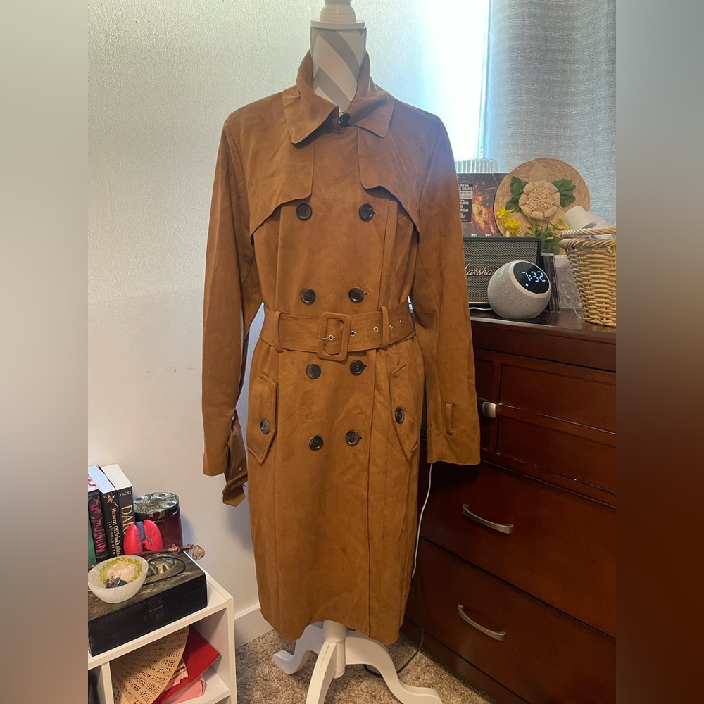 New York & Company Tan Double-Breasted Trench Coat